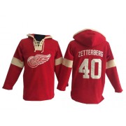 Detroit Red Wings ＃40 Men's Henrik Zetterberg Old Time Hockey Authentic Red Pullover Hoodie Jersey