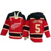 Detroit Red Wings ＃5 Men's Nicklas Lidstrom Old Time Hockey Authentic Red Sawyer Hooded Sweatshirt Jersey