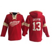 Detroit Red Wings ＃13 Men's Pavel Datsyuk Old Time Hockey Authentic Red Pullover Hoodie Jersey