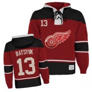 Detroit Red Wings ＃13 Men's Pavel Datsyuk Old Time Hockey Authentic Red Sawyer Hooded Sweatshirt Jersey