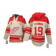 Detroit Red Wings ＃19 Men's Steve Yzerman Old Time Hockey Authentic Cream Sawyer Hooded Sweatshirt Jersey