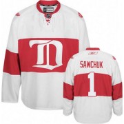Detroit Red Wings ＃1 Men's Terry Sawchuk Reebok Authentic White Third Winter Classic Jersey
