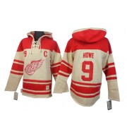 Detroit Red Wings ＃9 Men's Gordie Howe Old Time Hockey Authentic Cream Sawyer Hooded Sweatshirt Jersey