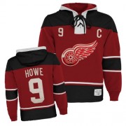 Detroit Red Wings ＃9 Men's Gordie Howe Old Time Hockey Premier Red Sawyer Hooded Sweatshirt Jersey