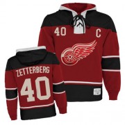 Detroit Red Wings ＃40 Men's Henrik Zetterberg Old Time Hockey Authentic Red Sawyer Hooded Sweatshirt Jersey