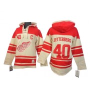 Detroit Red Wings ＃40 Men's Henrik Zetterberg Old Time Hockey Authentic Cream Sawyer Hooded Sweatshirt Jersey