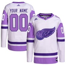 Detroit Red Wings Youth Custom Adidas Authentic White/Purple Custom Hockey Fights Cancer Primegreen Jersey