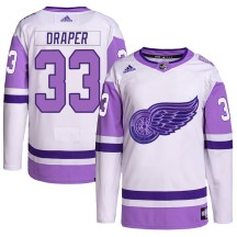Detroit Red Wings Youth Kris Draper Adidas Authentic White/Purple Hockey Fights Cancer Primegreen Jersey