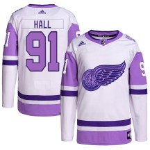 Detroit Red Wings Youth Curtis Hall Adidas Authentic White/Purple Hockey Fights Cancer Primegreen Jersey