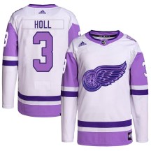 Detroit Red Wings Youth Justin Holl Adidas Authentic White/Purple Hockey Fights Cancer Primegreen Jersey