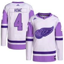 Detroit Red Wings Youth Mark Howe Adidas Authentic White/Purple Hockey Fights Cancer Primegreen Jersey