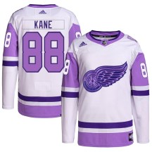 Detroit Red Wings Youth Patrick Kane Adidas Authentic White/Purple Hockey Fights Cancer Primegreen Jersey