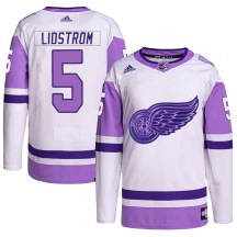 Detroit Red Wings Youth Nicklas Lidstrom Adidas Authentic White/Purple Hockey Fights Cancer Primegreen Jersey