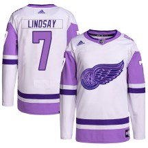 Detroit Red Wings Youth Ted Lindsay Adidas Authentic White/Purple Hockey Fights Cancer Primegreen Jersey