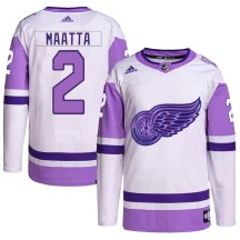 Detroit Red Wings Youth Olli Maatta Adidas Authentic White/Purple Hockey Fights Cancer Primegreen Jersey