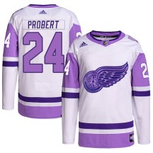 Detroit Red Wings Youth Bob Probert Adidas Authentic White/Purple Hockey Fights Cancer Primegreen Jersey