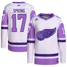 Detroit Red Wings Youth Daniel Sprong Adidas Authentic White/Purple Hockey Fights Cancer Primegreen Jersey