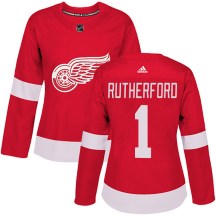 Detroit Red Wings Women's Jim Rutherford Adidas Authentic Red Home Jersey