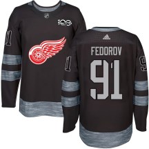 Detroit Red Wings Men's Sergei Fedorov Authentic Black 1917-2017 100th Anniversary Jersey