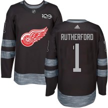 Detroit Red Wings Youth Jim Rutherford Authentic Black 1917-2017 100th Anniversary Jersey