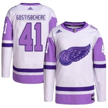 Detroit Red Wings Men's Shayne Gostisbehere Adidas Authentic White/Purple Hockey Fights Cancer Primegreen Jersey