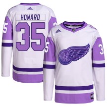 Detroit Red Wings Men's Jimmy Howard Adidas Authentic White/Purple Hockey Fights Cancer Primegreen Jersey