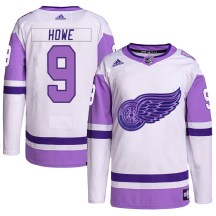 Detroit Red Wings Men's Gordie Howe Adidas Authentic White/Purple Hockey Fights Cancer Primegreen Jersey