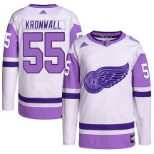 Detroit Red Wings Men's Niklas Kronwall Adidas Authentic White/Purple Hockey Fights Cancer Primegreen Jersey