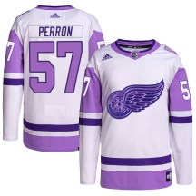 Detroit Red Wings Men's David Perron Adidas Authentic White/Purple Hockey Fights Cancer Primegreen Jersey