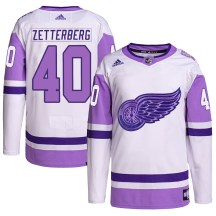 Detroit Red Wings Men's Henrik Zetterberg Adidas Authentic White/Purple Hockey Fights Cancer Primegreen Jersey