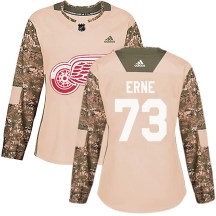 Detroit Red Wings Women's Adam Erne Adidas Authentic Camo Veterans Day Practice Jersey