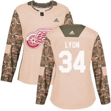 Detroit Red Wings Women's Alex Lyon Adidas Authentic Camo Veterans Day Practice Jersey