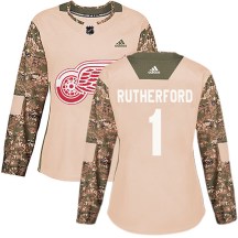 Detroit Red Wings Women's Jim Rutherford Adidas Authentic Camo Veterans Day Practice Jersey