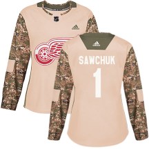 Detroit Red Wings Women's Terry Sawchuk Adidas Authentic Camo Veterans Day Practice Jersey