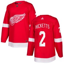 Detroit Red Wings Men's Joe Hicketts Adidas Authentic Red Home Jersey