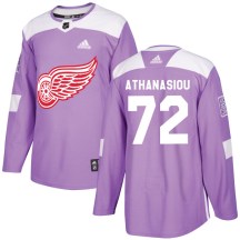 Detroit Red Wings Men's Andreas Athanasiou Adidas Authentic Purple Hockey Fights Cancer Practice Jersey