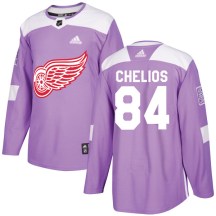 Detroit Red Wings Men's Jake Chelios Adidas Authentic Purple Hockey Fights Cancer Practice Jersey