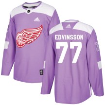 Detroit Red Wings Men's Simon Edvinsson Adidas Authentic Purple Hockey Fights Cancer Practice Jersey