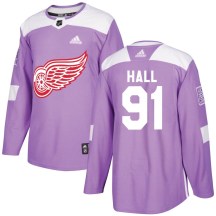 Detroit Red Wings Men's Curtis Hall Adidas Authentic Purple Hockey Fights Cancer Practice Jersey