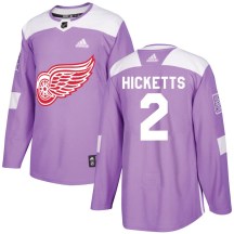 Detroit Red Wings Men's Joe Hicketts Adidas Authentic Purple Hockey Fights Cancer Practice Jersey