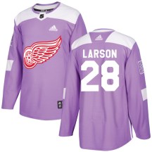 Detroit Red Wings Men's Reed Larson Adidas Authentic Purple Hockey Fights Cancer Practice Jersey