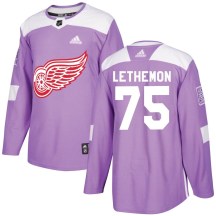 Detroit Red Wings Men's John Lethemon Adidas Authentic Purple Hockey Fights Cancer Practice Jersey
