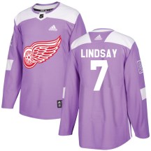Detroit Red Wings Men's Ted Lindsay Adidas Authentic Purple Hockey Fights Cancer Practice Jersey