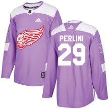 Detroit Red Wings Men's Brendan Perlini Adidas Authentic Purple Hockey Fights Cancer Practice Jersey