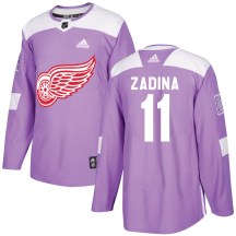 Detroit Red Wings Men's Filip Zadina Adidas Authentic Purple Hockey Fights Cancer Practice Jersey