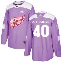 Detroit Red Wings Men's Henrik Zetterberg Adidas Authentic Purple Hockey Fights Cancer Practice Jersey