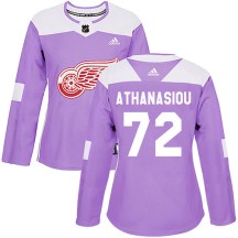 Detroit Red Wings Women's Andreas Athanasiou Adidas Authentic Purple Hockey Fights Cancer Practice Jersey