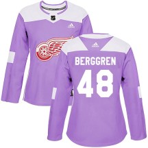 Detroit Red Wings Women's Jonatan Berggren Adidas Authentic Purple Hockey Fights Cancer Practice Jersey