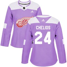 Detroit Red Wings Women's Chris Chelios Adidas Authentic Purple Hockey Fights Cancer Practice Jersey