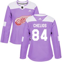 Detroit Red Wings Women's Jake Chelios Adidas Authentic Purple Hockey Fights Cancer Practice Jersey